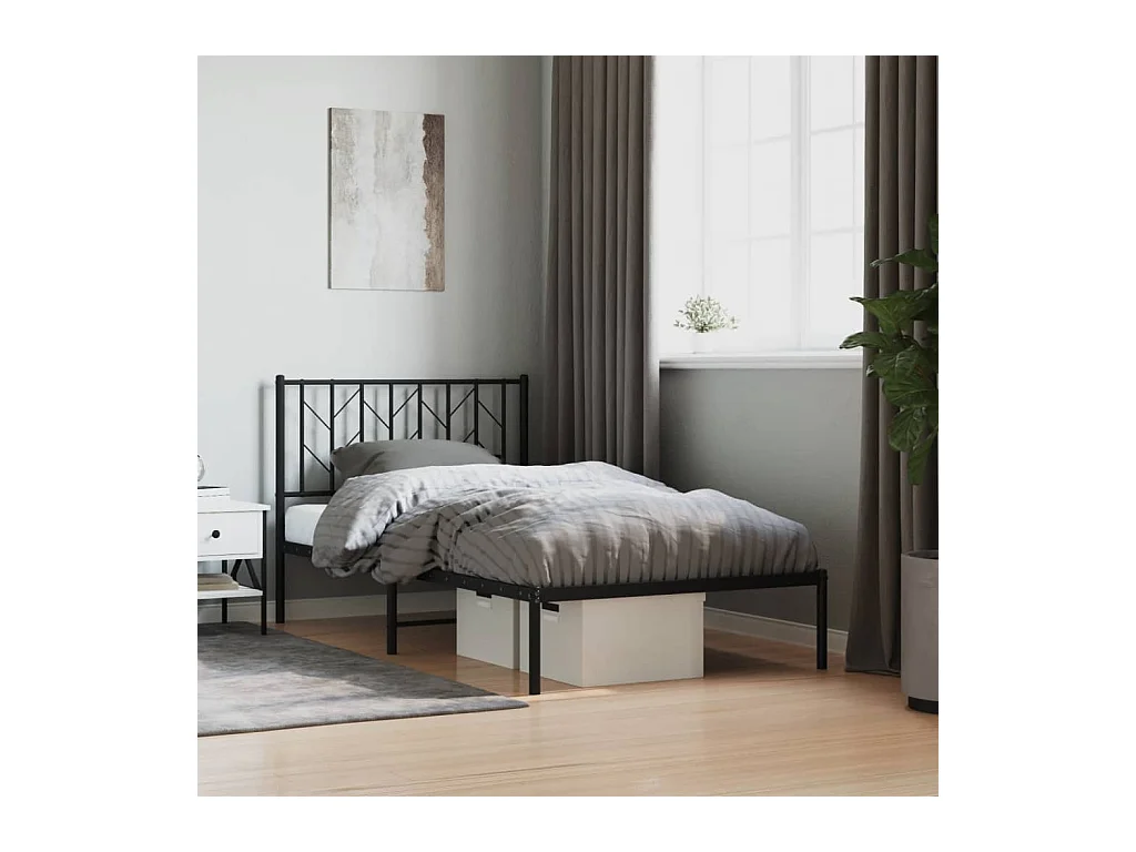 Lit simple | Lit adulte, enfant | Cadre de lit métal avec tête de lit noir 100x190cm