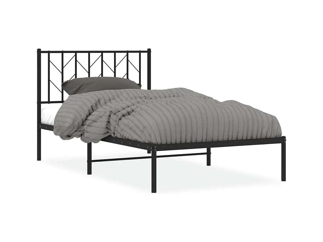 Lit simple | Lit adulte, enfant | Cadre de lit métal avec tête de lit noir 100x190cm