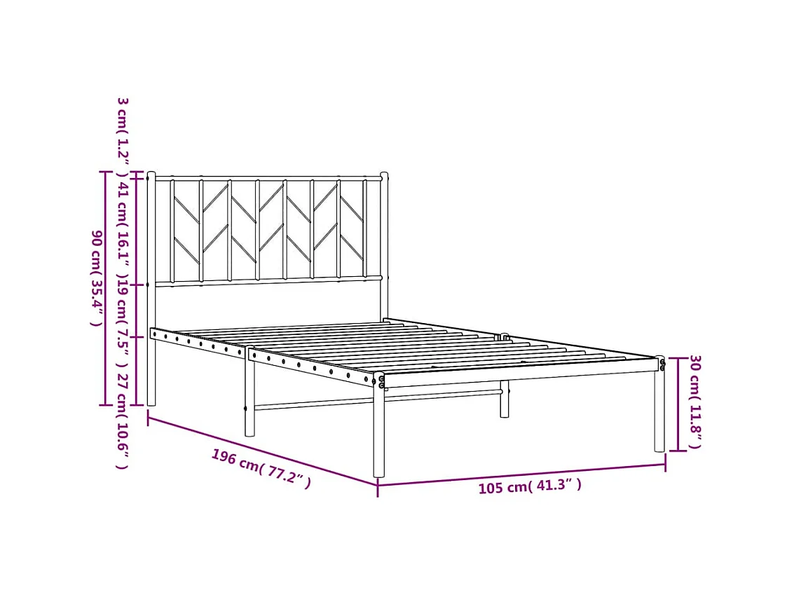 Lit simple | Lit adulte, enfant | Cadre de lit métal avec tête de lit noir 100x190cm
