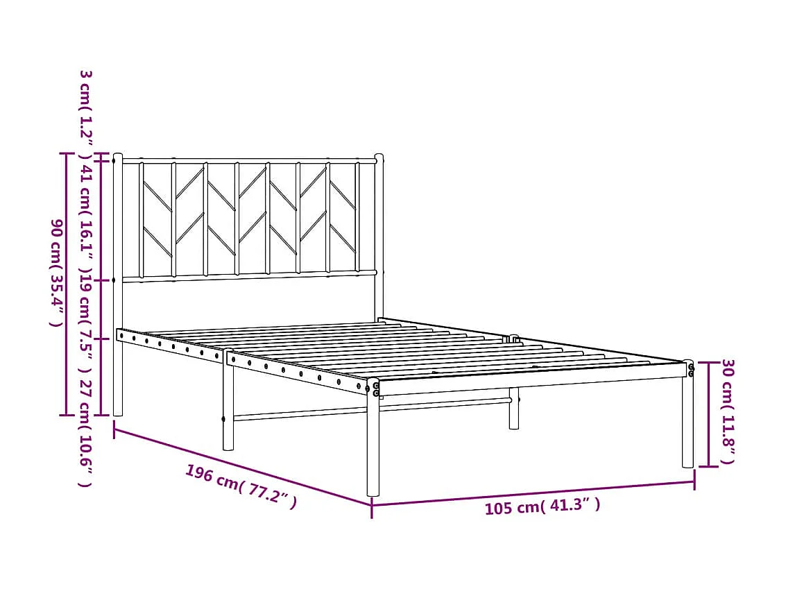 Bedframe | Eenpersoonsbed met hoofdbord metaal zwart 100x190 cm
