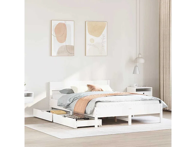 Lit double | Lit adulte | Cadre de lit blanc 135x190 cm bois de pin massif