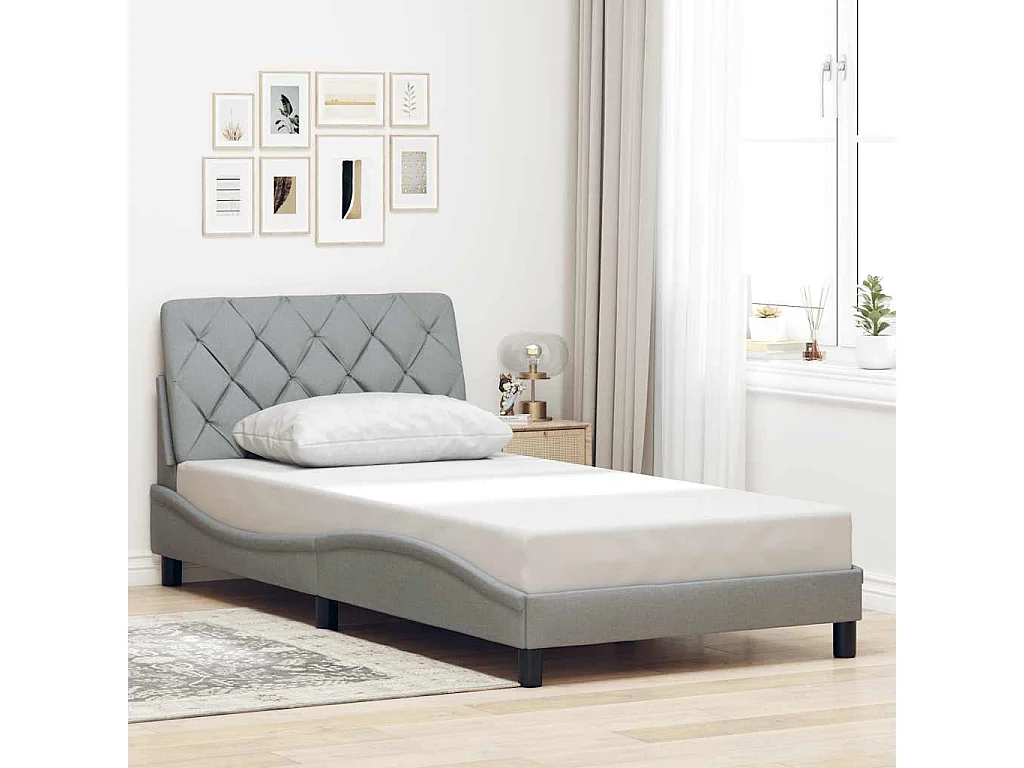 Lit simple | Lit adulte, enfant | Cadre de lit gris clair 100x200 cm tissu