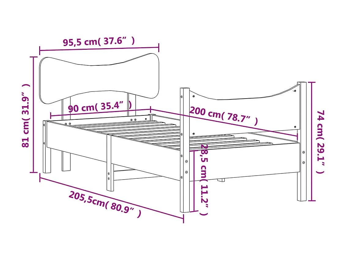 Lit simple | Lit adulte, enfant | Cadre de lit cire marron 90x200 cm bois pin massif