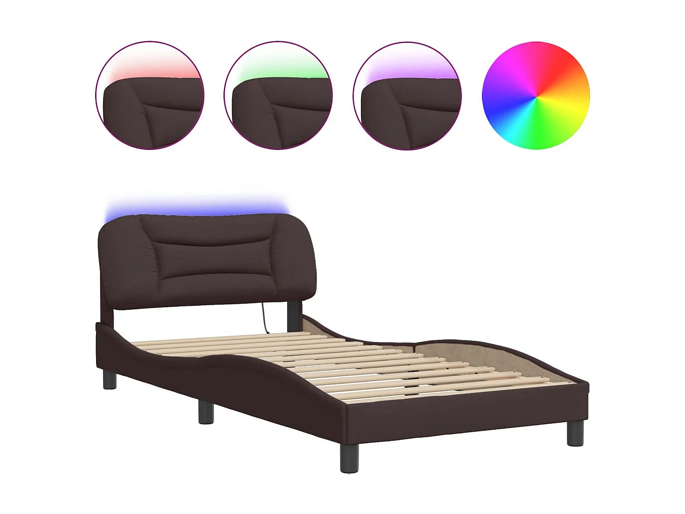 Lit simple | Lit adulte, enfant | Cadre de lit avec LED marron foncé 100x200cm tissu