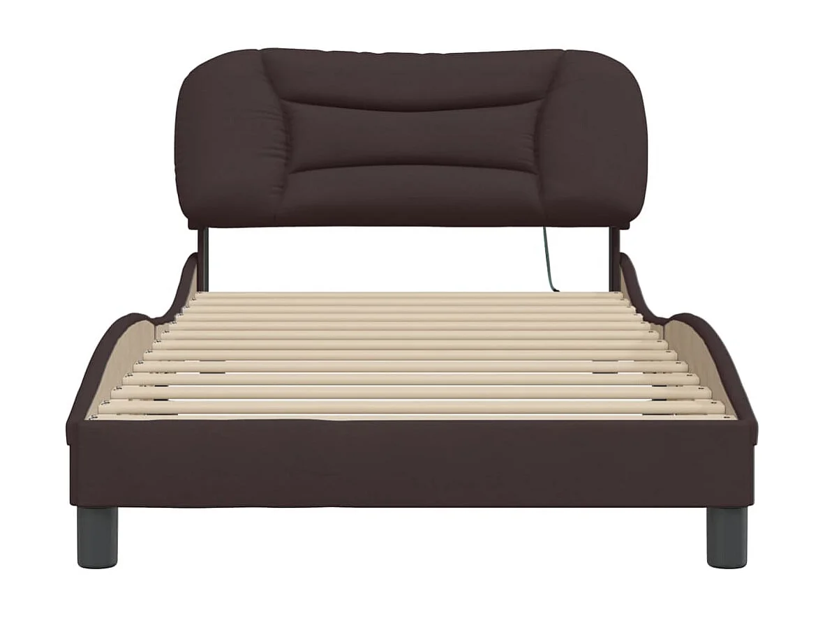 Lit simple | Lit adulte, enfant | Cadre de lit avec LED marron foncé 100x200cm tissu