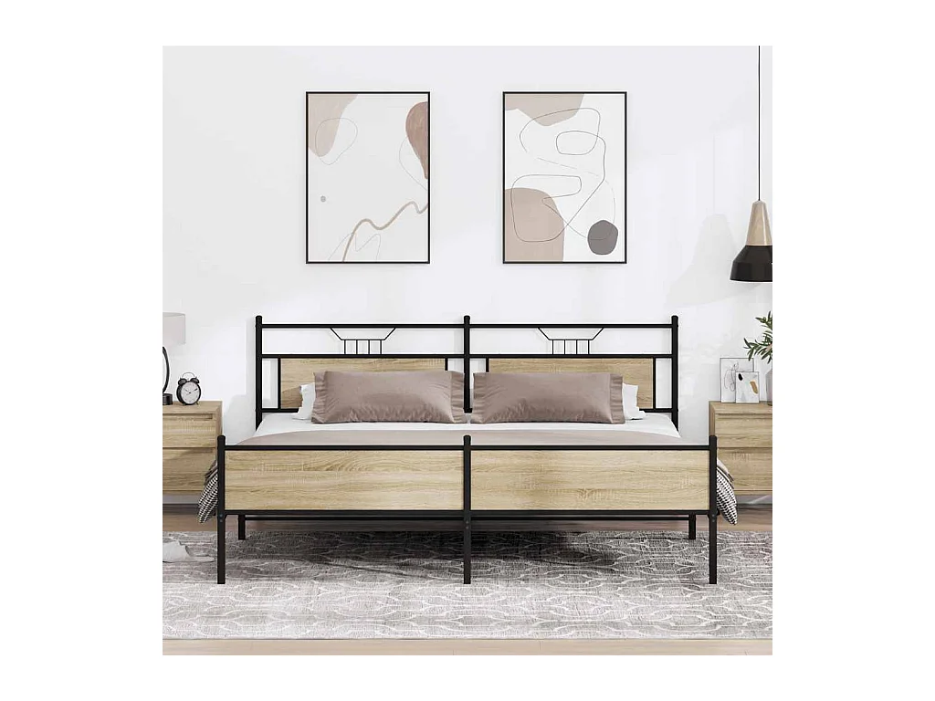 Letto per adulti | Letto matrimoniale | Giroletto senza Materaso in Metallo Rovere Sonoma 200x200 cm