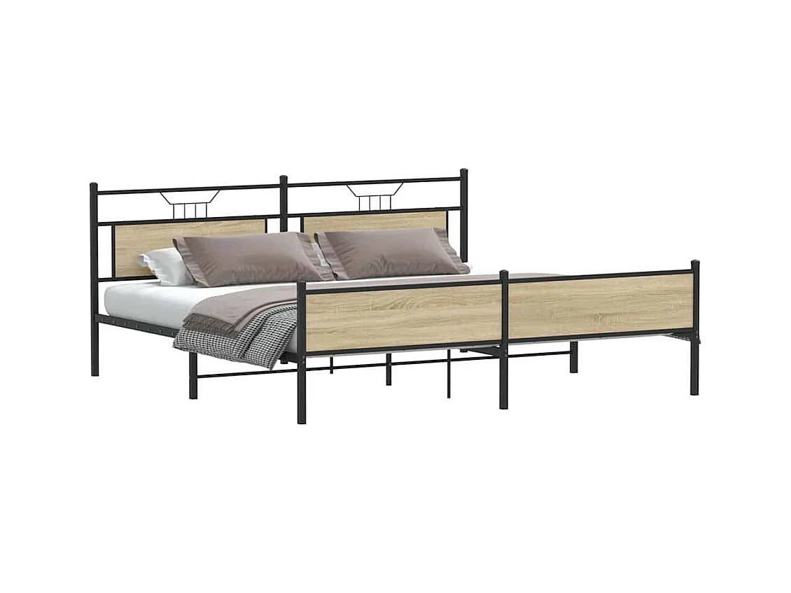 Letto per adulti | Letto matrimoniale | Giroletto senza Materaso in Metallo Rovere Sonoma 200x200 cm