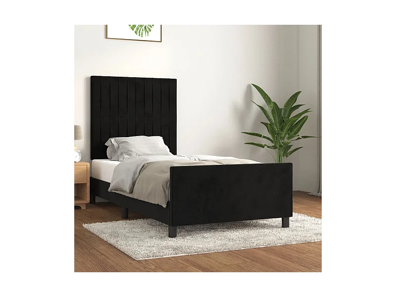 Lit simple | Lit adulte, enfant | Cadre de lit noir 90x200 cm velours