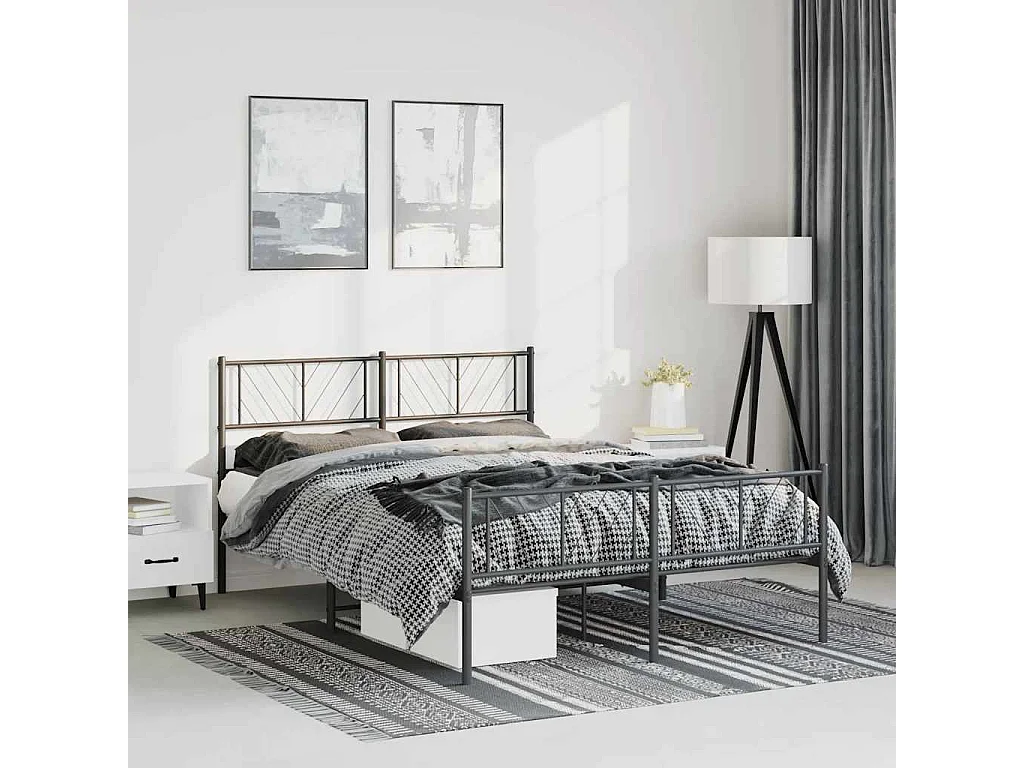 Lit double | Lit adulte | Cadre de lit métal avec pied de lit noir 135x190cm