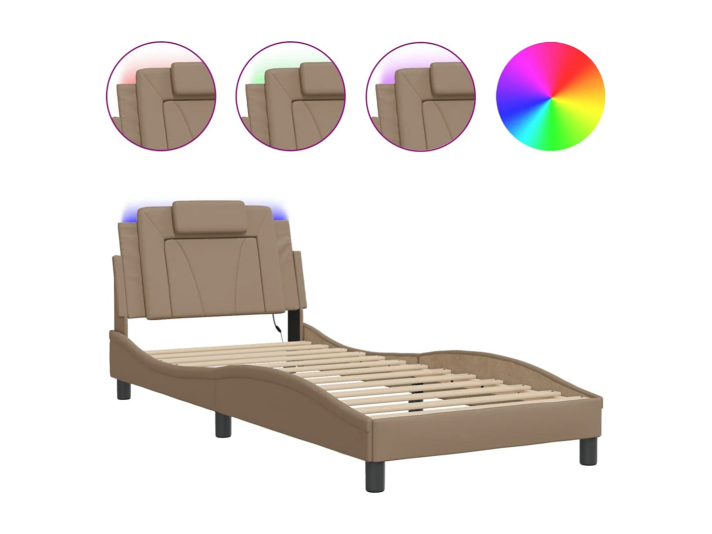 Lit simple | Lit adulte, enfant | Cadre de lit avec LED cappuccino 80x200 cm