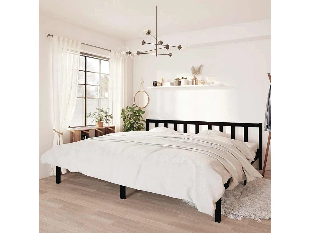 Bedframe | Tweepersoonsbed massief grenenhout zwart 200x200 cm