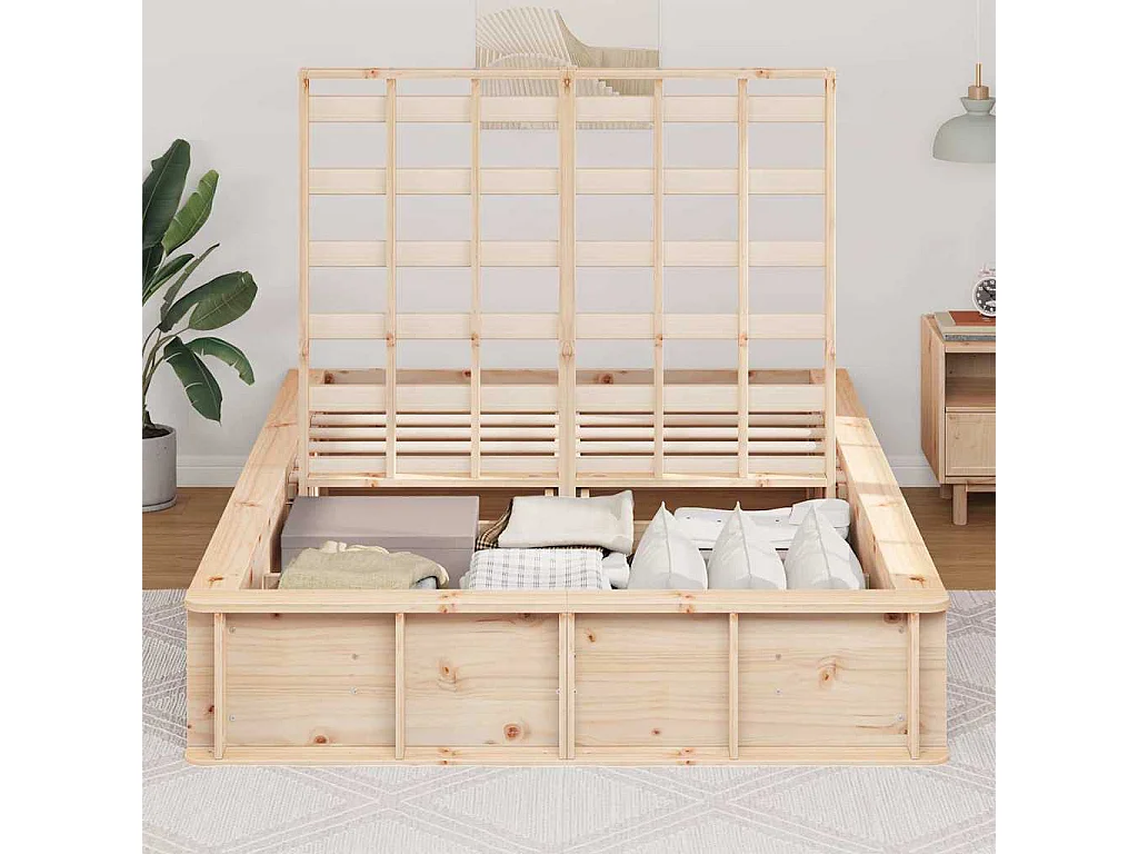 Lit simple | Lit adulte, enfant | Cadre de lit avec stockage Marron 120x200 cm bois