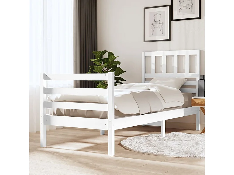 Lit simple | Lit adulte, enfant | Cadre de lit blanc 75x190 cm bois massif