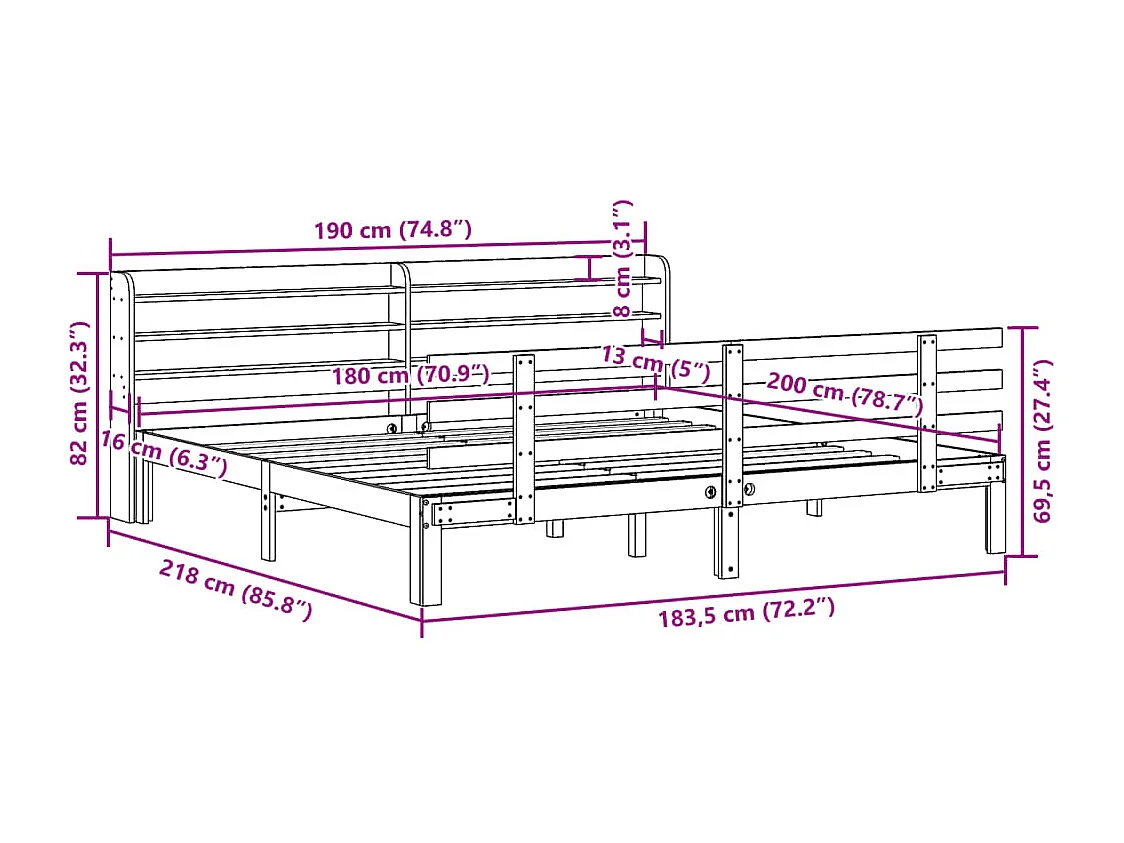 Letto per adulti | Letto matrimoniale | Giroletto con Testiera senza Materasso Bianco 180x200 cm