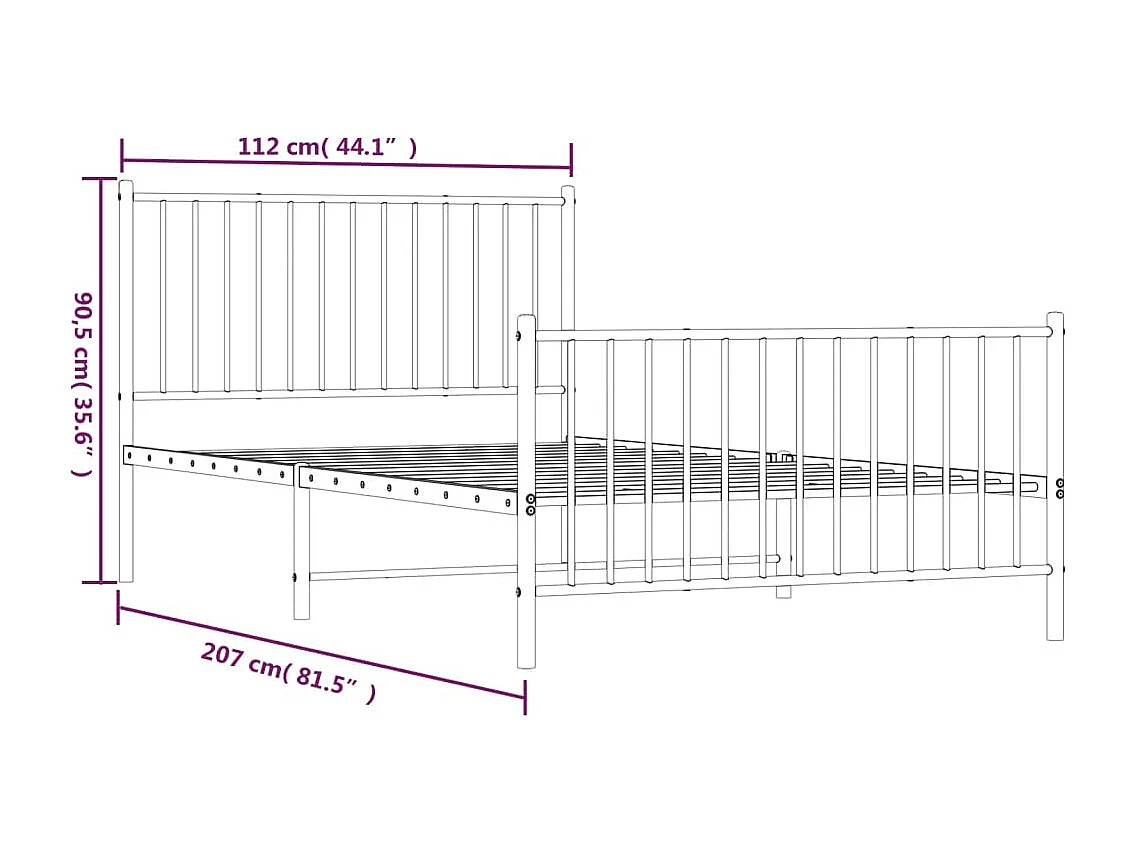 Lit simple | Lit adulte, enfant | Cadre de lit métal avec pied de lit noir 107x203cm