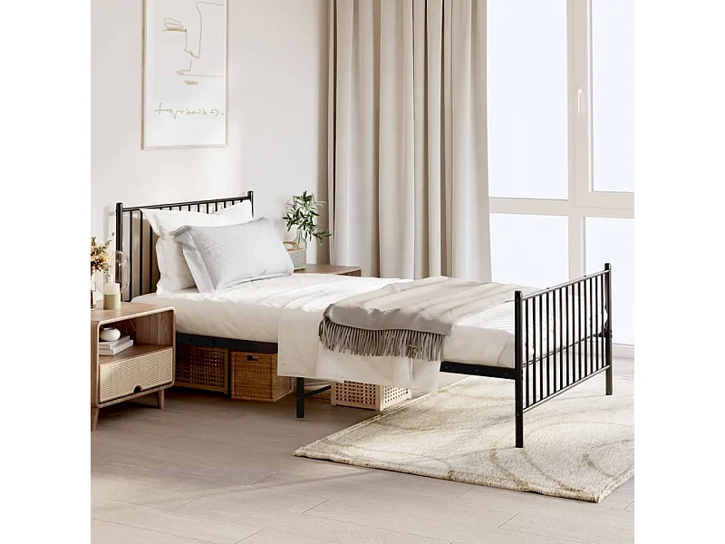 Lit simple | Lit adulte, enfant | Cadre de lit métal avec pied de lit noir 107x203cm