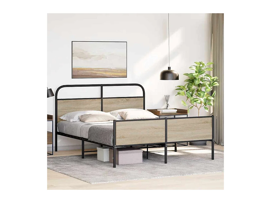 Letto per adulti | Letto matrimoniale | Giroletto senza Materaso in Metallo Rovere Fumo 180x200 cm