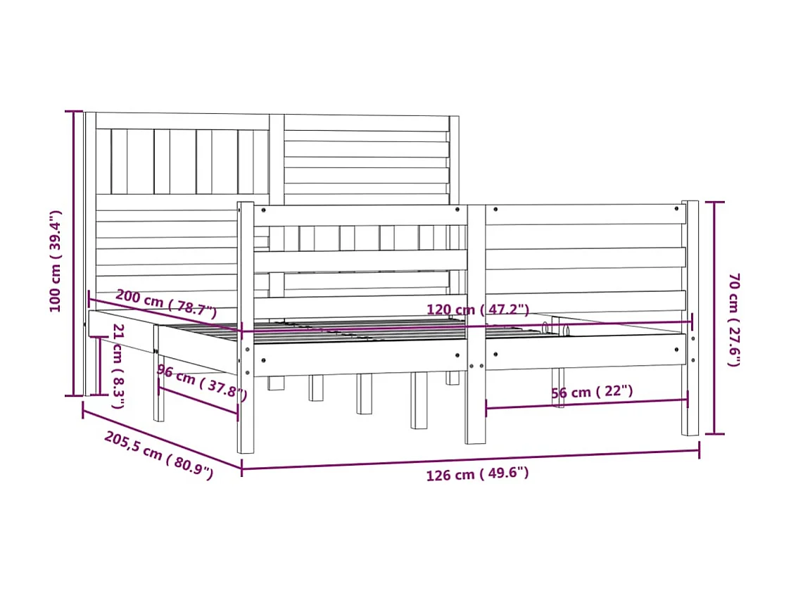 Lit simple | Lit adulte, enfant | Cadre de lit bois massif 120x200 cm