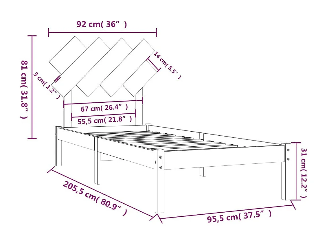Lit simple | Lit adulte, enfant | Cadre de lit blanc 90x200 cm bois massif