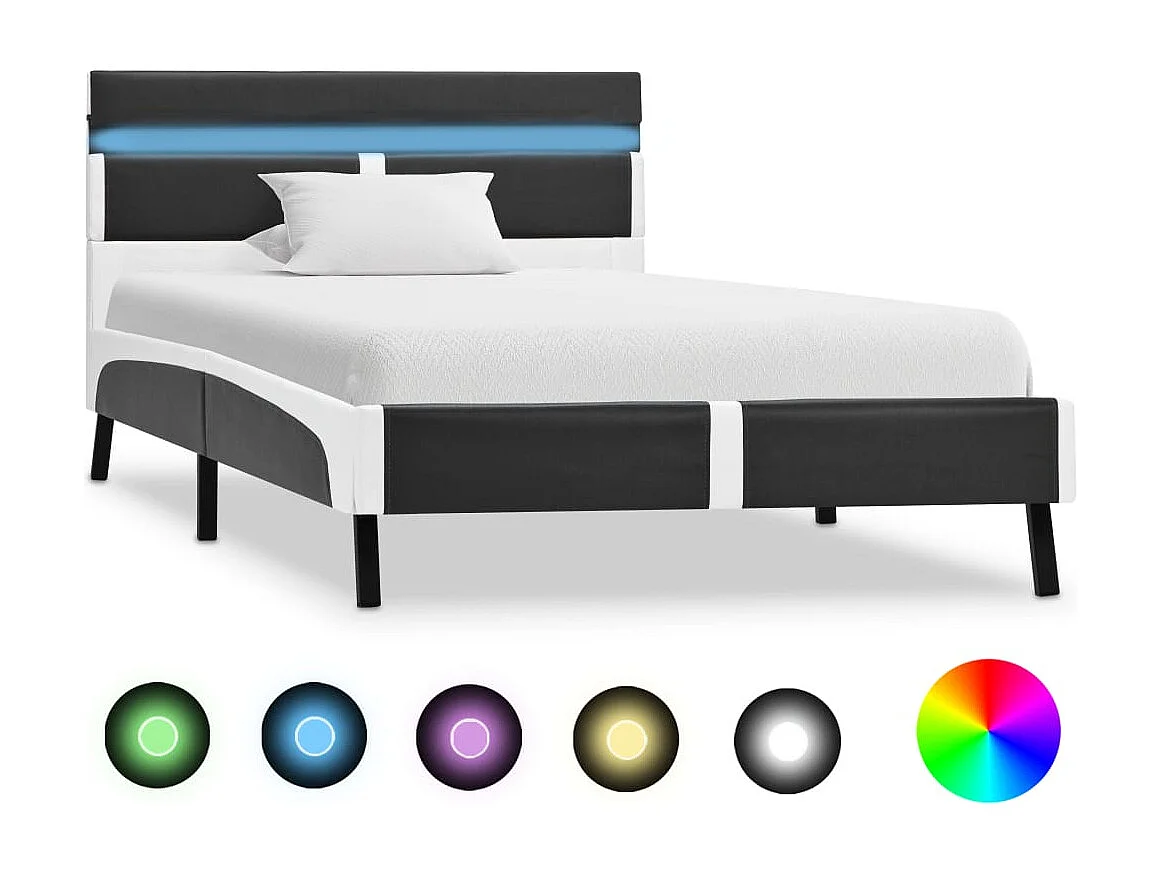 Lit simple | Lit adulte, enfant | Cadre de lit avec LED gris similicuir 90x200 cm