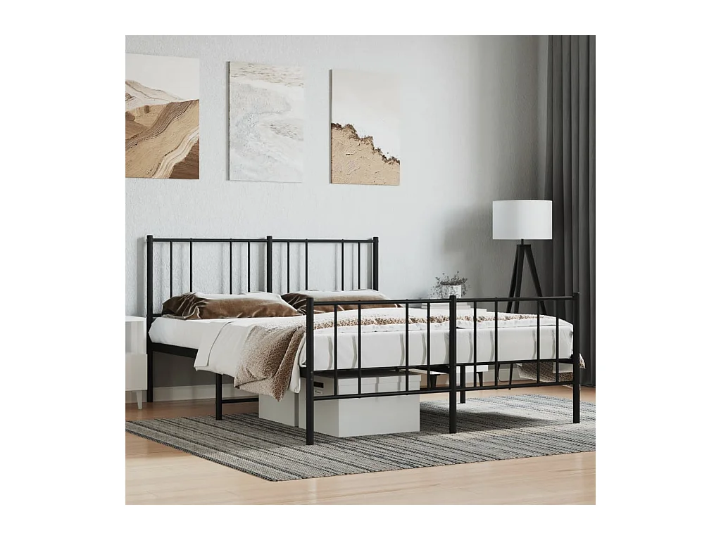 Lit double | Lit adulte | Cadre de lit métal avec pied de lit noir 140x190cm