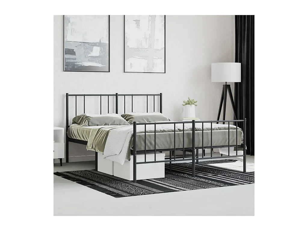 Lit double | Lit adulte | Cadre de lit métal avec pied de lit noir 140x190cm