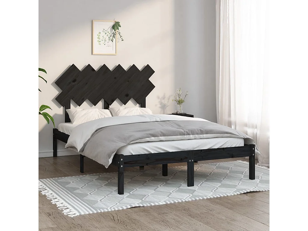 Lit double | Lit adulte | Cadre de lit noir 135x190 cm bois massif