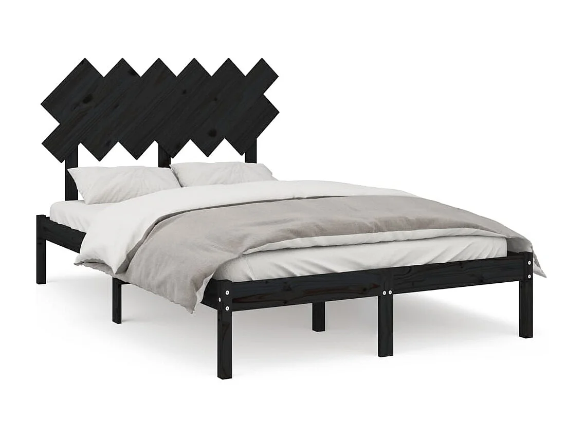 Lit double | Lit adulte | Cadre de lit noir 135x190 cm bois massif