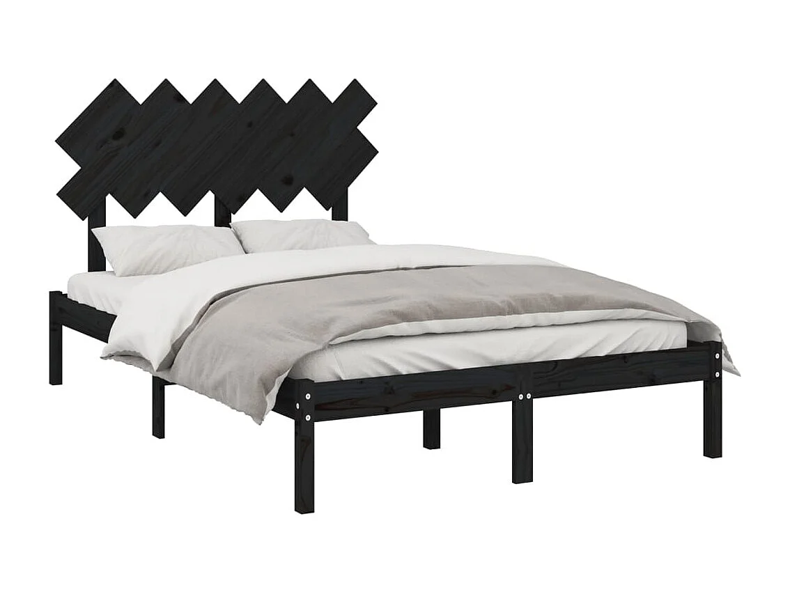 Lit double | Lit adulte | Cadre de lit noir 135x190 cm bois massif
