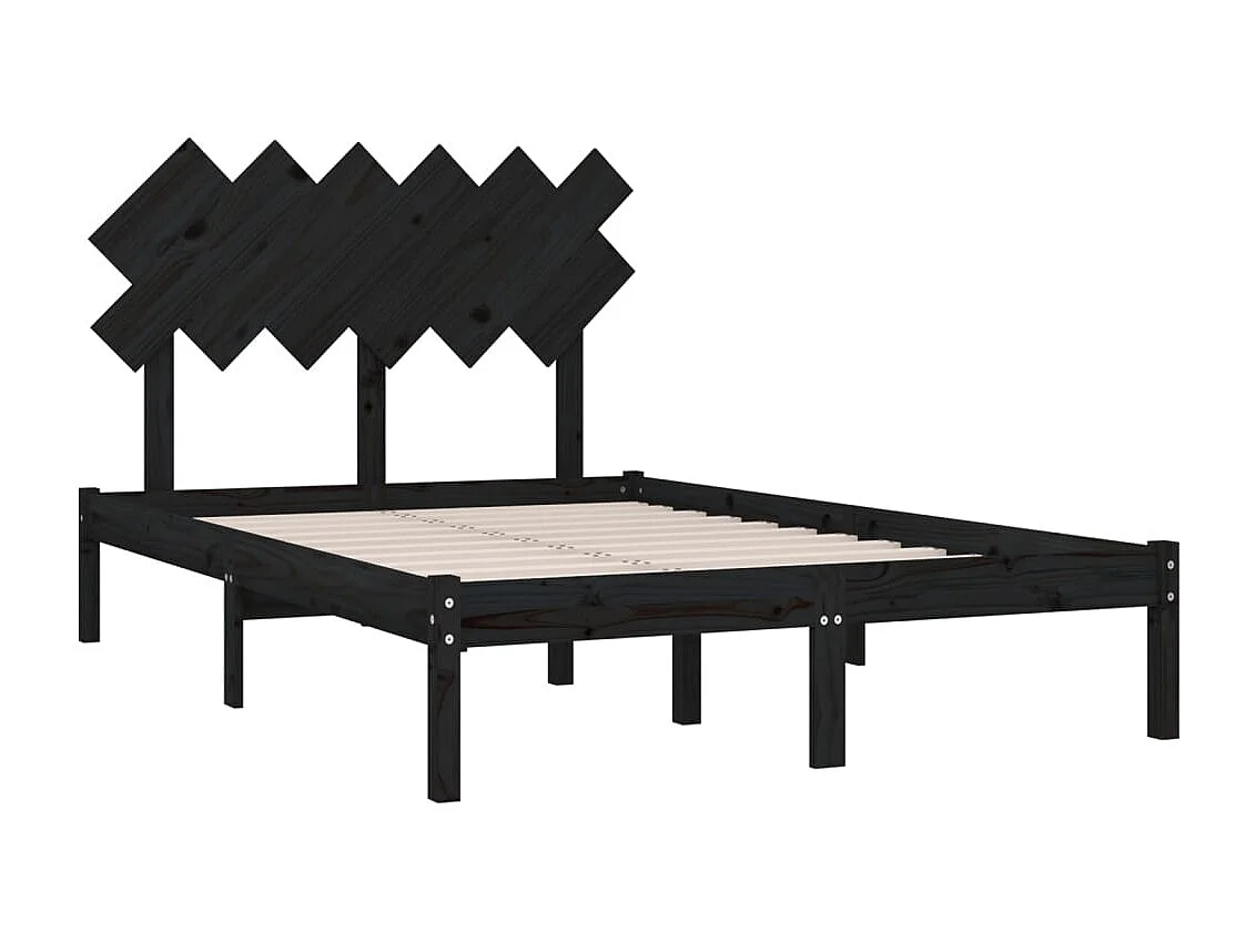 Lit double | Lit adulte | Cadre de lit noir 135x190 cm bois massif
