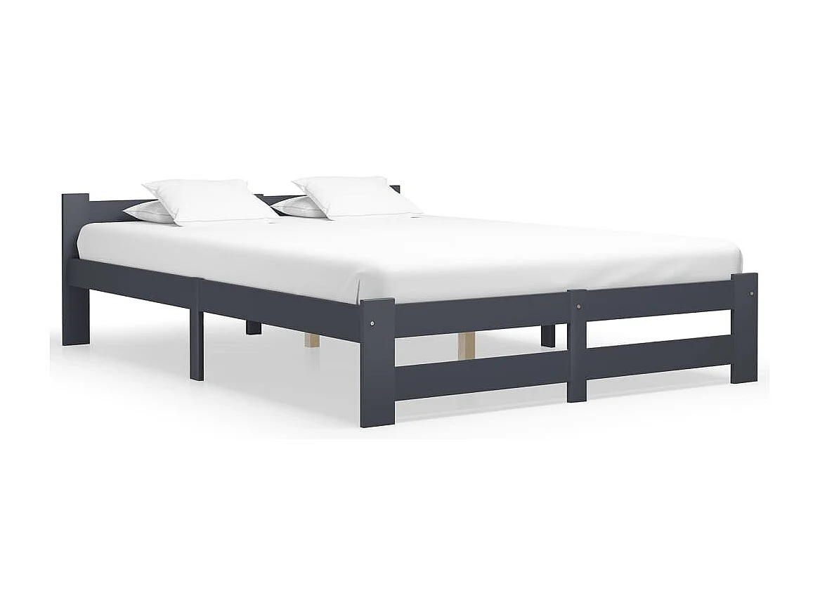 Lit double | Lit adulte | Cadre de lit gris foncé pin massif 140x200 cm