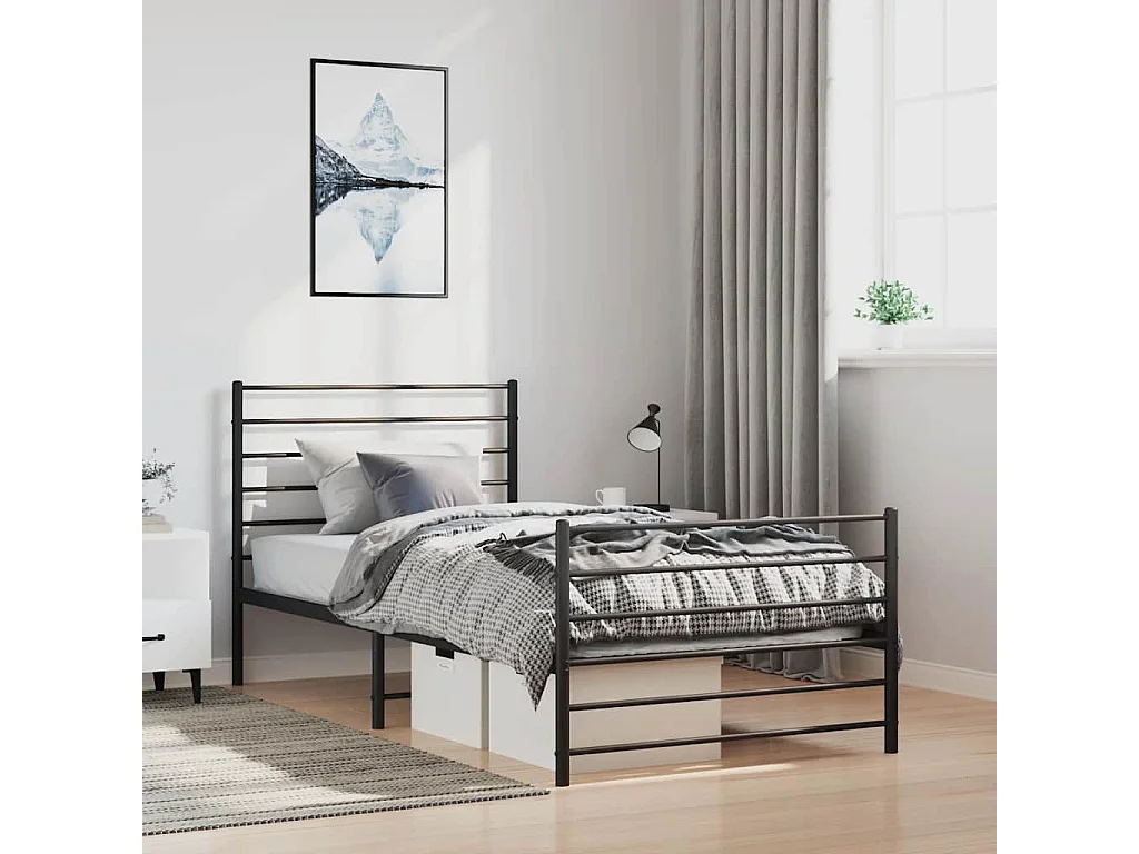 Lit simple | Lit adulte, enfant | Cadre de lit métal avec pied de lit noir 100x190cm