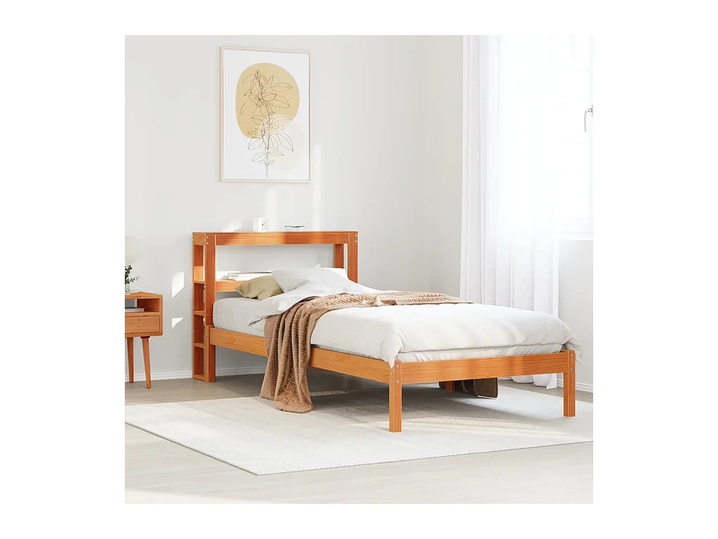 Letto per adulti | Letto singolo | Giroletto con Testiera Marrone Cera 100x200 cm Massello Pino