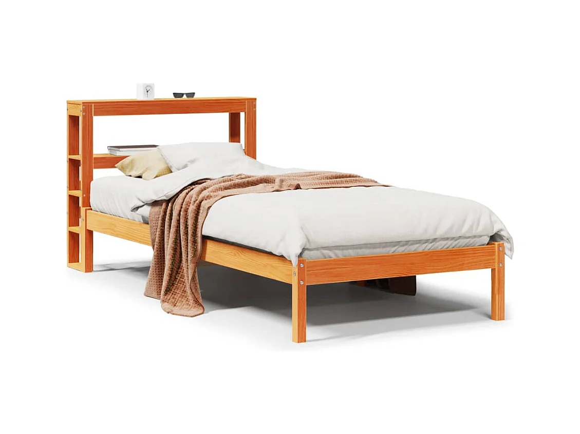 Letto per adulti | Letto singolo | Giroletto con Testiera Marrone Cera 100x200 cm Massello Pino