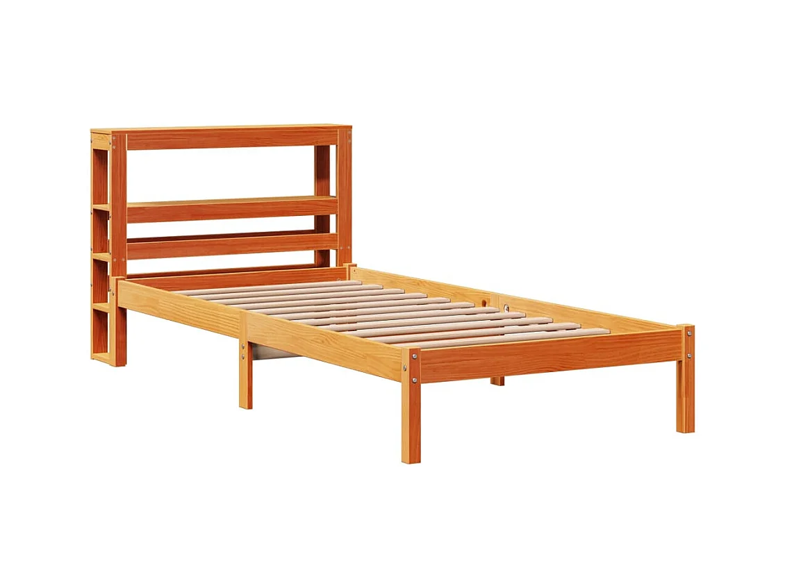 Letto per adulti | Letto singolo | Giroletto con Testiera Marrone Cera 100x200 cm Massello Pino