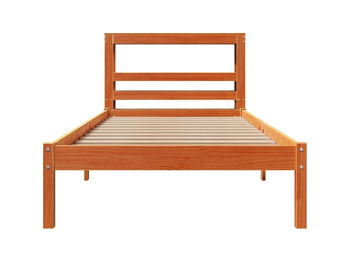 Letto per adulti | Letto singolo | Giroletto con Testiera Marrone Cera 100x200 cm Massello Pino