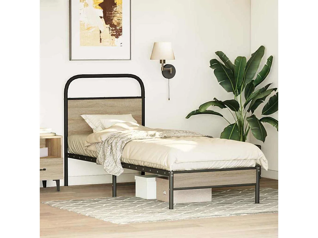 Letto per adulti | Letto singolo | Giroletto senza Materasso Rovere Fumo 80x200 cm in Truciolato