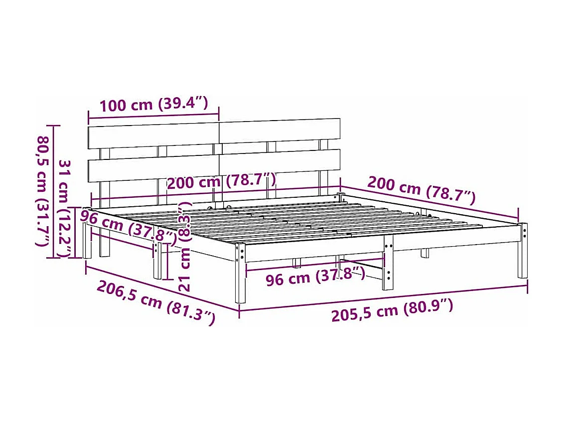 Lit double | Lit adulte | Cadre de lit Marron 200x200 cm Bois de pin massif