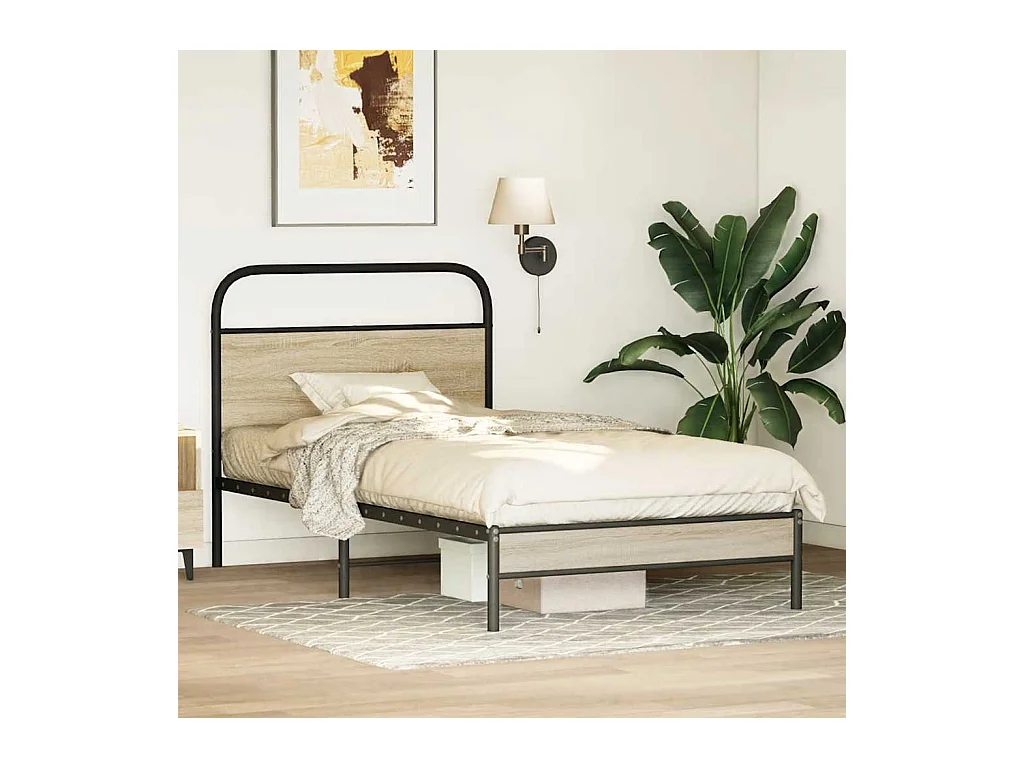 Letto per adulti | Letto singolo | Giroletto senza Materasso Rovere Fumo 100x190 cm in Truciolato