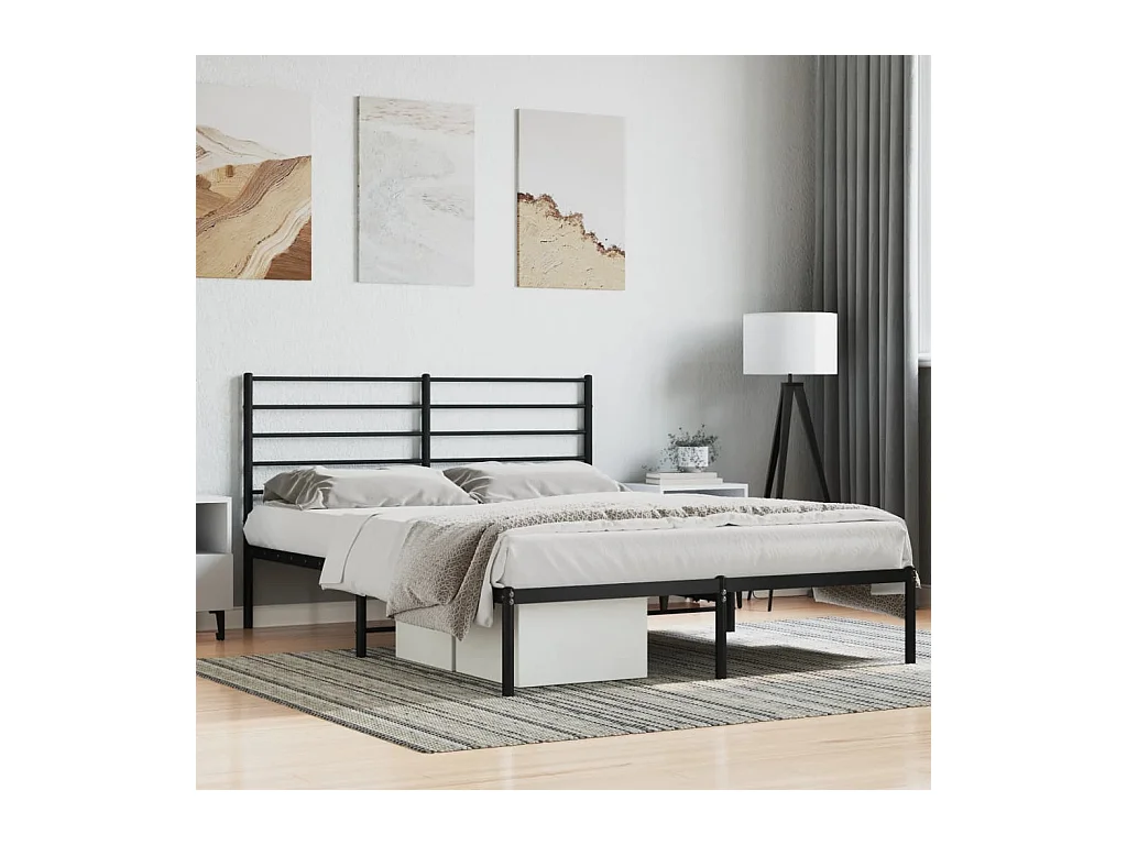 Lit double | Lit adulte | Cadre de lit métal avec tête de lit noir 140x190cm