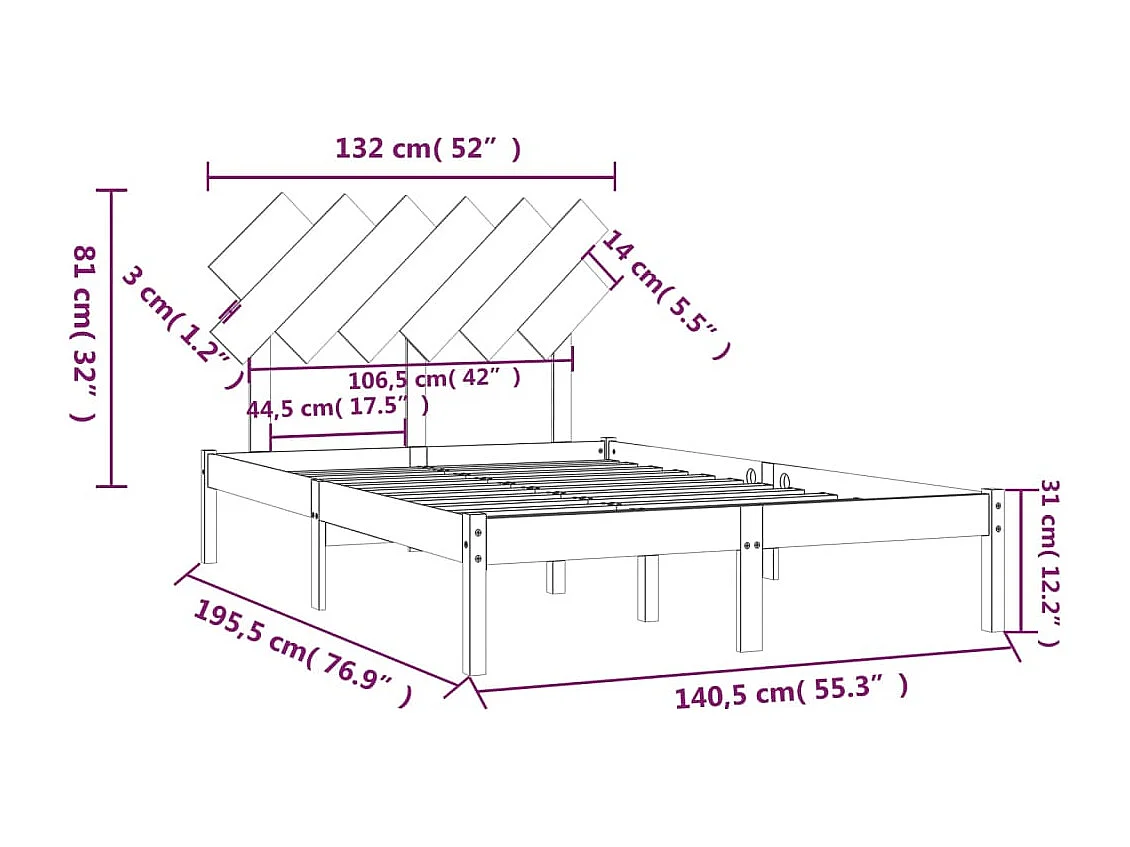 Lit double | Lit adulte | Cadre de lit blanc 135x190 cm bois massif