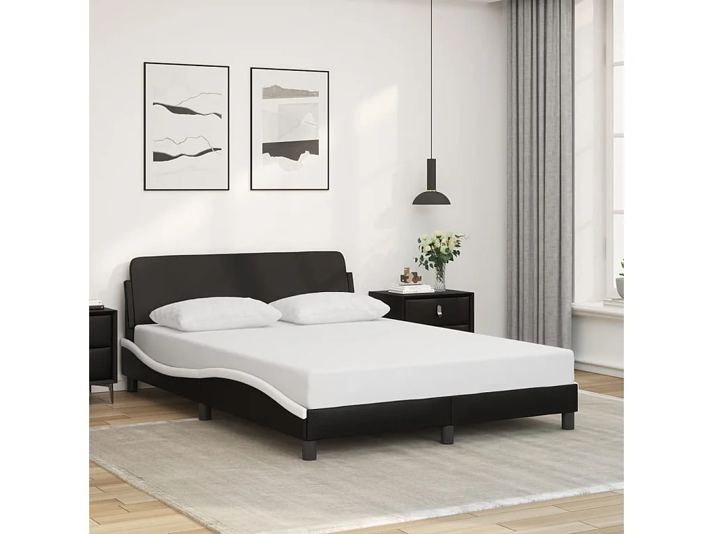 Lit double | Lit adulte | Cadre de lit noir et blanc 140x190 cm similicuir