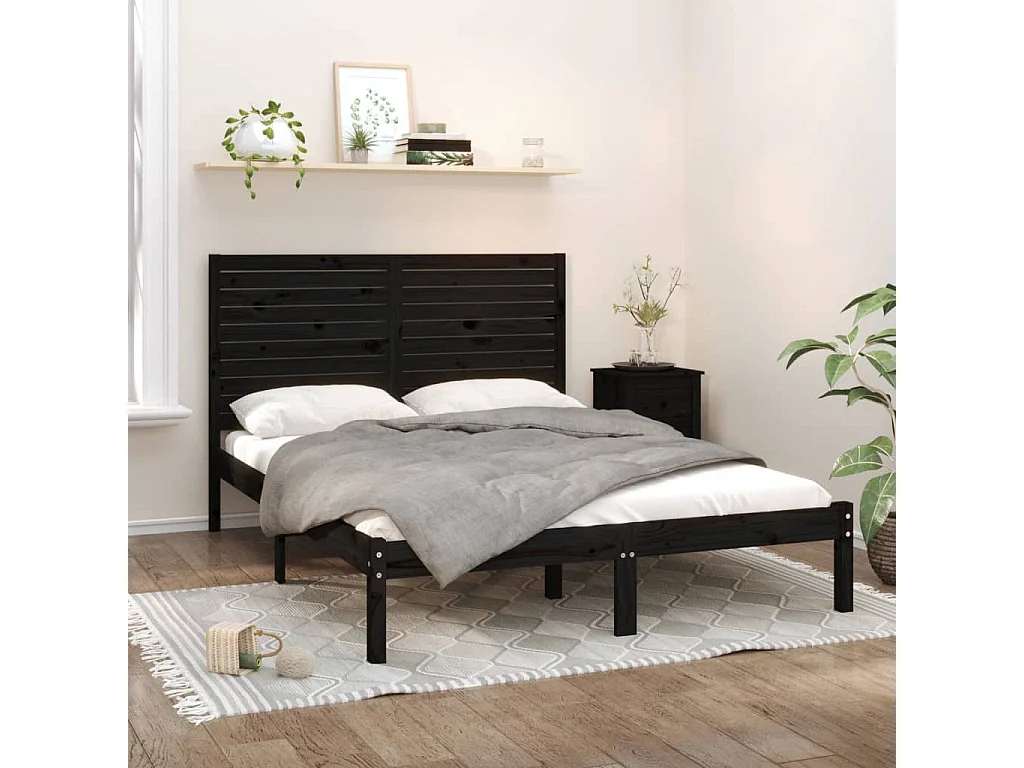 Lit double | Lit adulte | Cadre de lit noir 150x200 cm bois massif