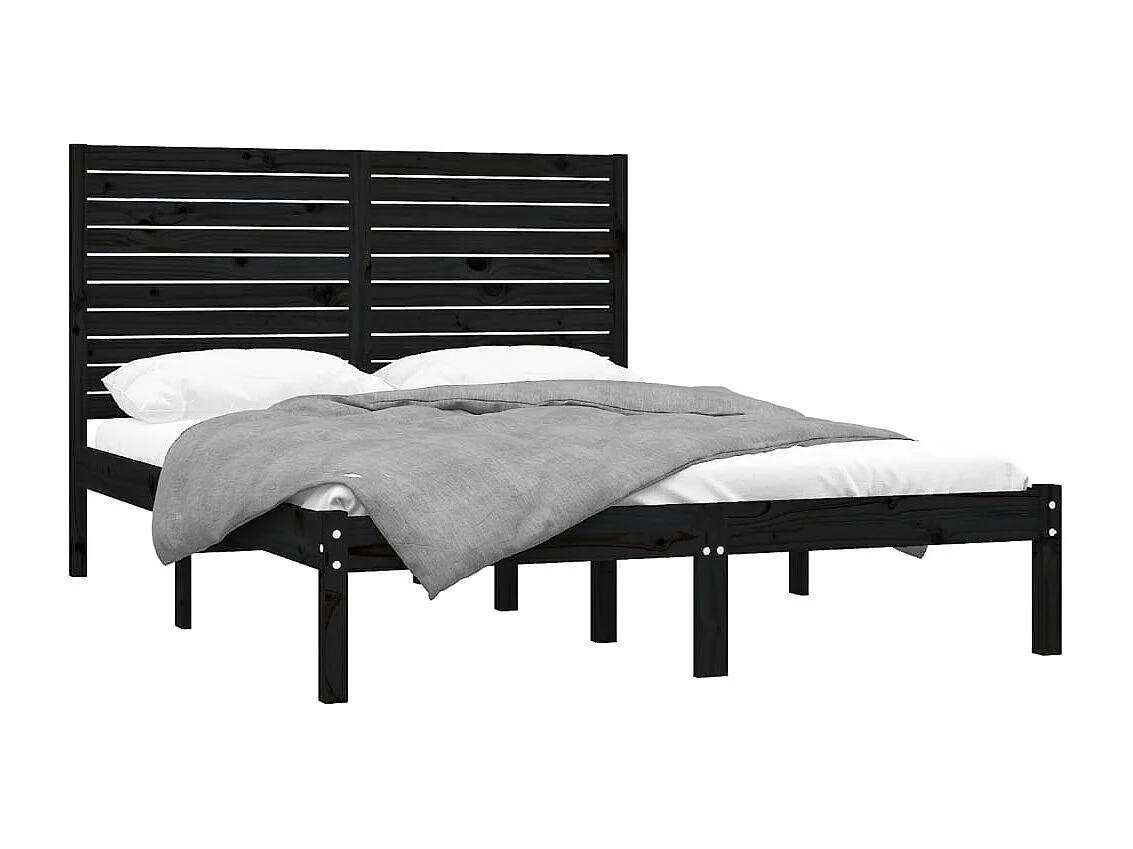Lit double | Lit adulte | Cadre de lit noir 150x200 cm bois massif