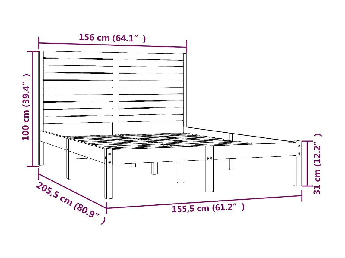 Lit double | Lit adulte | Cadre de lit noir 150x200 cm bois massif