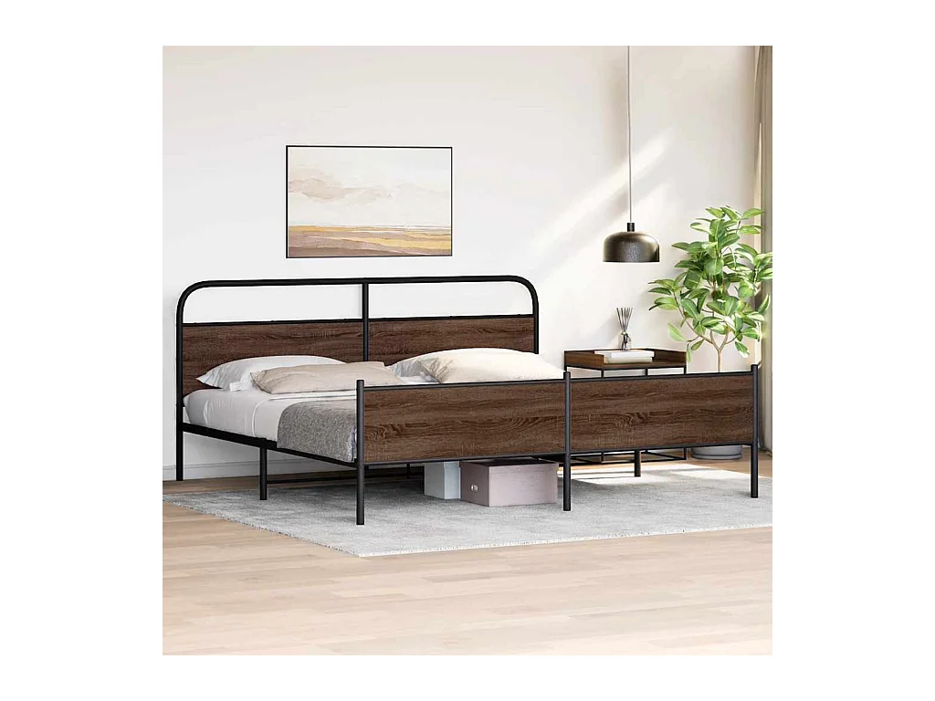 Letto per adulti | Letto matrimoniale | Giroletto senza Materaso in Metallo Rovere Marrone 193x203 cm