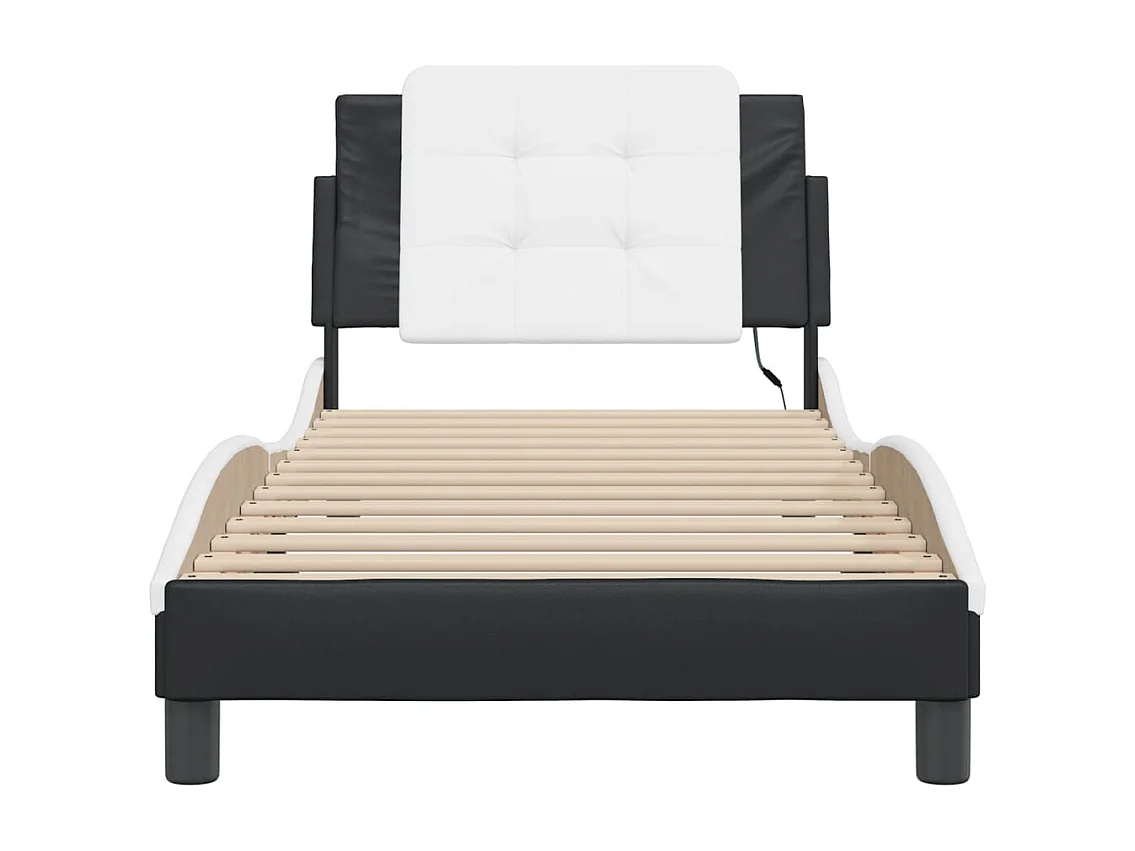 Lit simple | Lit adulte, enfant | Cadre de lit avec LED noir et blanc 100x200 cm