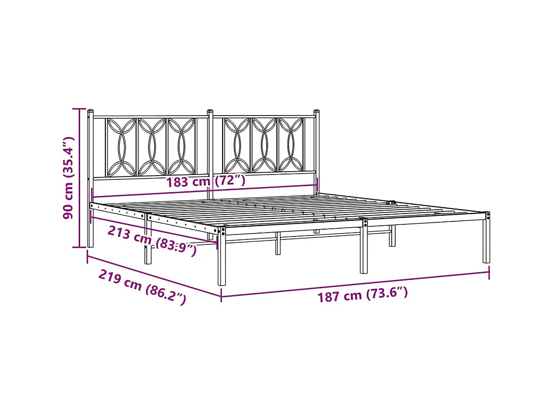 Lit double | Lit adulte | Cadre de lit métal avec tête de lit noir 183x213cm