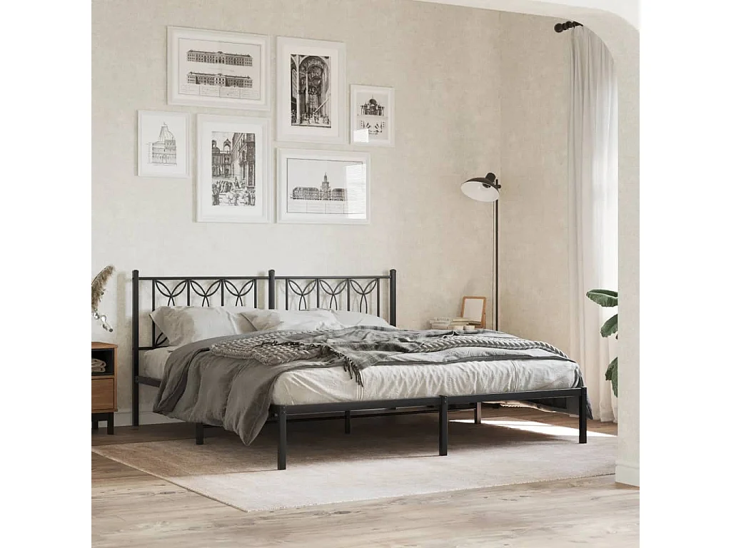 Lit double | Lit adulte | Cadre de lit métal avec tête de lit noir 183x213cm