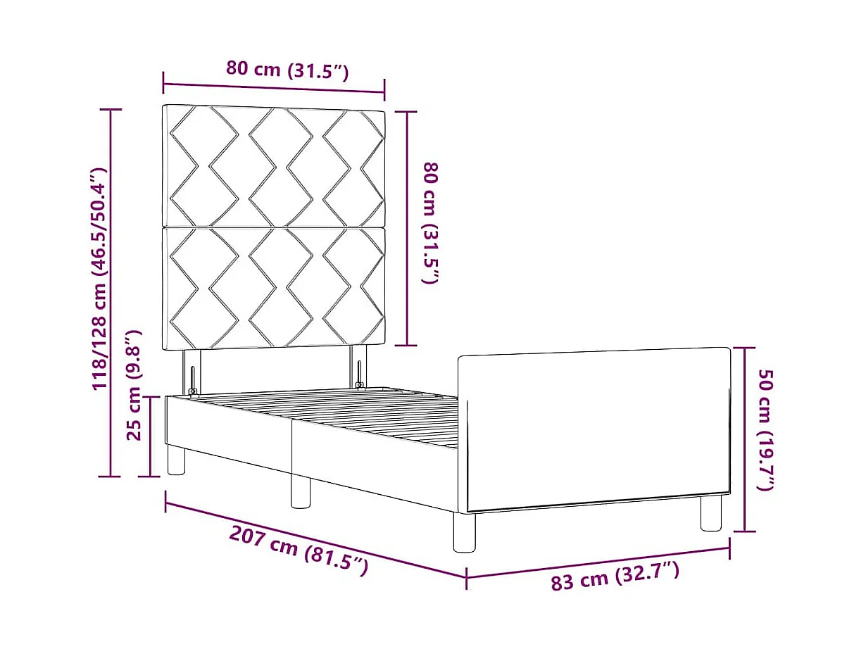 Lit simple | Lit adulte, enfant | Cadre de lit avec tête de lit Marron foncé 80x200 cm tissu